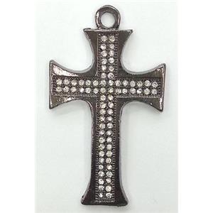 alloy pendant with rhinestone, cross, black, 30x50mm