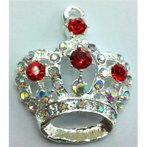 alloy crown pendant with Rhinestone, 30x35mm
