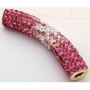 bracelet spacer, copper, fimo tube with rhinestone, 10x47mm, approx 4.5mm hole