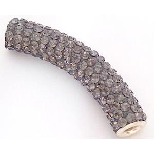 bracelet spacer, copper, fimo tube with rhinestone, grey, 10x47mm, approx 4.5mm hole