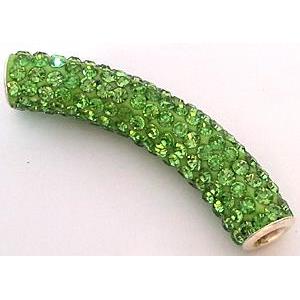 bracelet spacer, copper, fimo tube with rhinestone, green, 10x47mm, approx 4.5mm hole