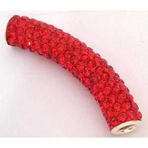 bracelet spacer, copper, fimo tube with rhinestone, red, 10x47mm, approx 4.5mm hole