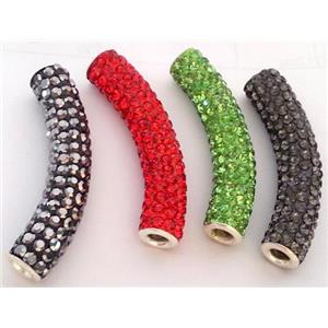 bracelet spacer, copper, fimo tube with rhinestone, mixed color, 10x47mm, approx 4.5mm hole