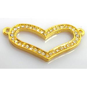 bracelet-bar, alloy connector with rhinestone, golden, 36x20mm