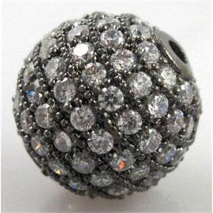 round copper beads with zircon, black, 16mm dia, 2mm hole