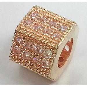 copper bead with zircon, light-gold, 10mm dia, 5mm hole