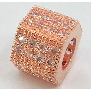 copper bead with zircon, red copper, 12mm dia, 5mm hole