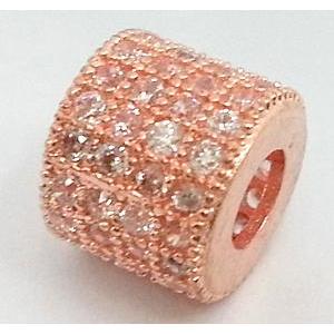 copper bead with zircon, red copper, 12mm dia, 5mm hole