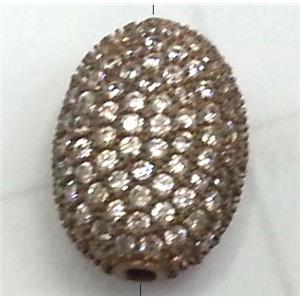 copper bead with zircon, brass, 10x15mm