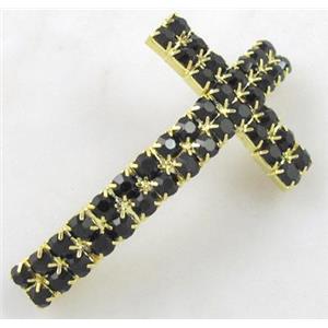 Bracelet bar, cross, copper tube with rhinestone, 30x60mm, 3mm hole