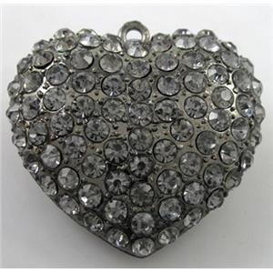heart alloy peadant with rhinestone, black, 45mm wide