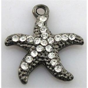 starfish alloy pendants with rhinestone, black, 20mm dia