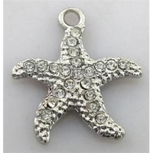 starfish alloy pendants with rhinestone, 20mm dia