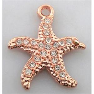 starfish alloy pendants with rhinestone, 20mm dia