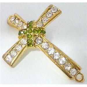 bracelet bar, cross, alloy bead with rhinestone, gold, 34x50mm