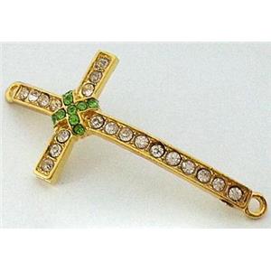 bracelet bar, cross, alloy bead with rhinestone, gold, 24x50mm