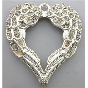 alloy pendants with rhinestone, silver plated, 34x36mm