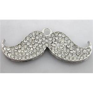 alloy Mustache pendants with rhinestone, platinum plated, 24x58mm