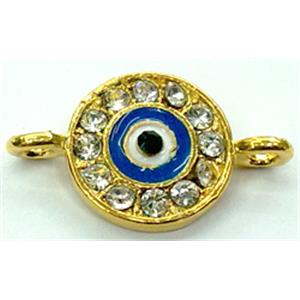 eyes bracelet bar, enamel alloy with Rhinestone, gold, approx 12mm dia