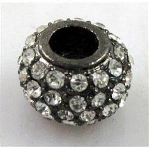 Bracelet bar, alloy bead with rhinestone, black, 12mm, 4mm hole
