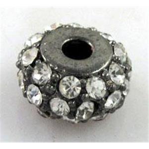 alloy bead with rhinestone, black, 12mm, 2.5mm hole