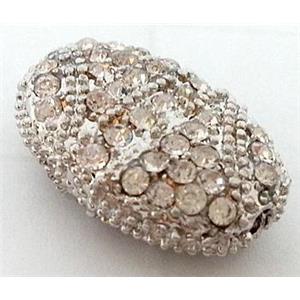 Bracelet bar, alloy bead with rhinestone, platinum plated, approx 13x19mm, 7mm thickness