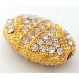Bracelet bar, alloy bead with rhinestone, gold, approx 13x19mm, 7mm thickness