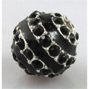 Alloy bead with rhinestone, enamel enamel round, 12mm dia, 2.5mm hole