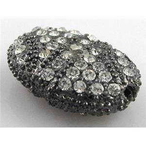 bracelet spacer, alloy bead with rhinestone, black, approx 13x19mm, 7mm thickness