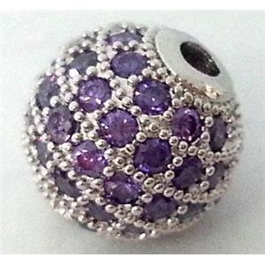 round copper bead with purple zircon, platinum, 12mm dia