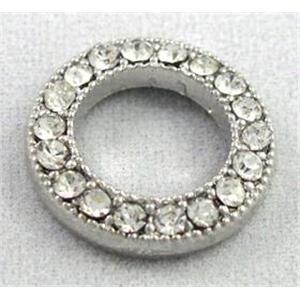 bracelet bar, alloy connector with rhinestone, platinum plated, 15mm dia