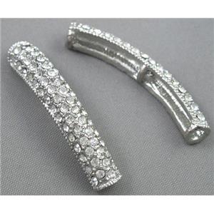 bracelet bar, alloy bead with rhinestone, platinum plated, approx 8x45mm