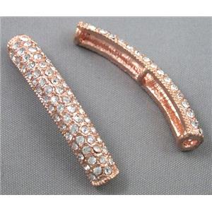 bracelet bar, alloy with Rhinestone, red copper plated, approx 8x45mm