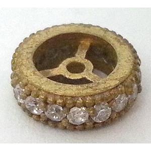 bracelet bar, copper bead with zircon rhinestone, brass, approx 10mm dia