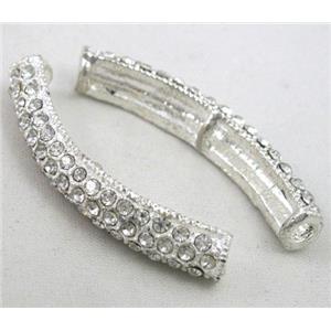 bracelet bar, alloy with Rhinestone, silver plated, approx 8x45mm