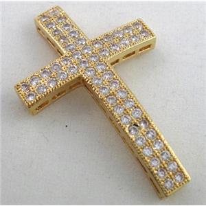 bracelet bar, cross, copper bead with zircon rhinestone, gold, approx 23x37mm