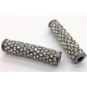 bracelet spacer, alloy tube with Rhinestone, black, approx 10x35mm, 4mm hole