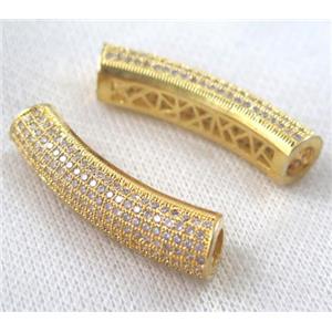 copper tube beads pave zircon, gold plated, approx 10x40mm