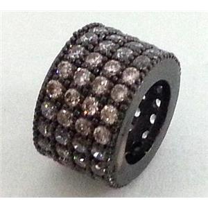 bracelet bar, copper bead with zircon rhinestone, black, approx 7x10mm, 4mm hole