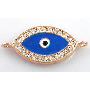 blue evil eye bracelet bar, enamel alloy with Rhinestone, red copper, approx 16x35mm