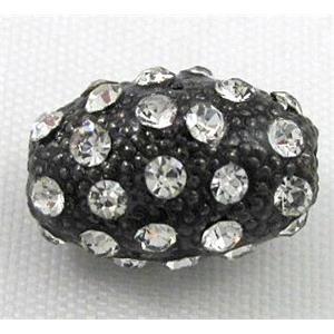 alloy bead, pave rhinestone, oval, black, approx 9x13mm