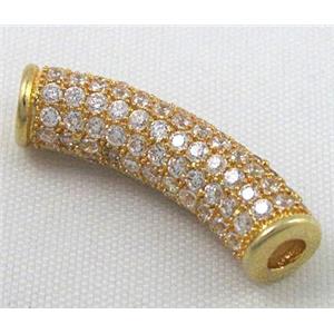 bracelet bar, copper bead with zircon rhinestone, gold, approx 6x25mm, 3mm hole
