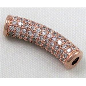 bracelet bar, copper bead with zircon rhinestone, red copper, approx 6x25mm, 3mm hole