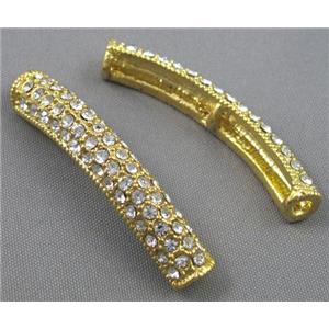 bracelet bar, alloy bead with rhinestone, gold, approx 8x45mm