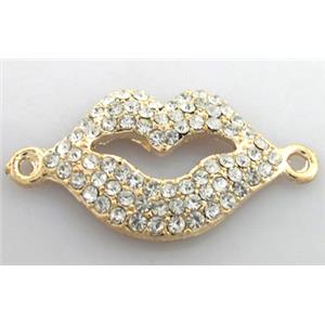 bracelet bar, alloy mouth with Rhinestone, gold, 38x20mm