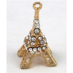 alloy pendant with rhinestone, gold plated, approx 13x13x23mm