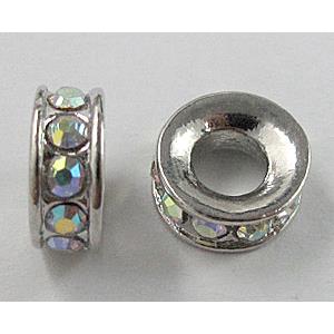 alloy beads paved AB-color rhinestone, platinum plated, 12mm dia, hole:6mm