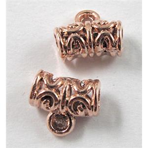 alloy bead with rhinestone, rose-gold plated, 5.5x11mm, hole:3.5mm