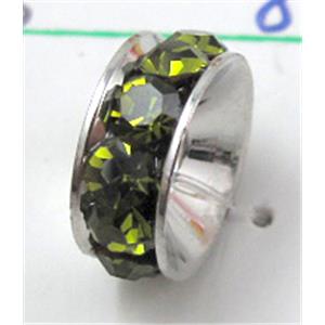 alloy bead with rhinestone, platinum plated, 10mm dia,hole:4mm
