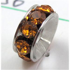 alloy bead with rhinestone, platinum plated, 10mm dia,hole:4mm